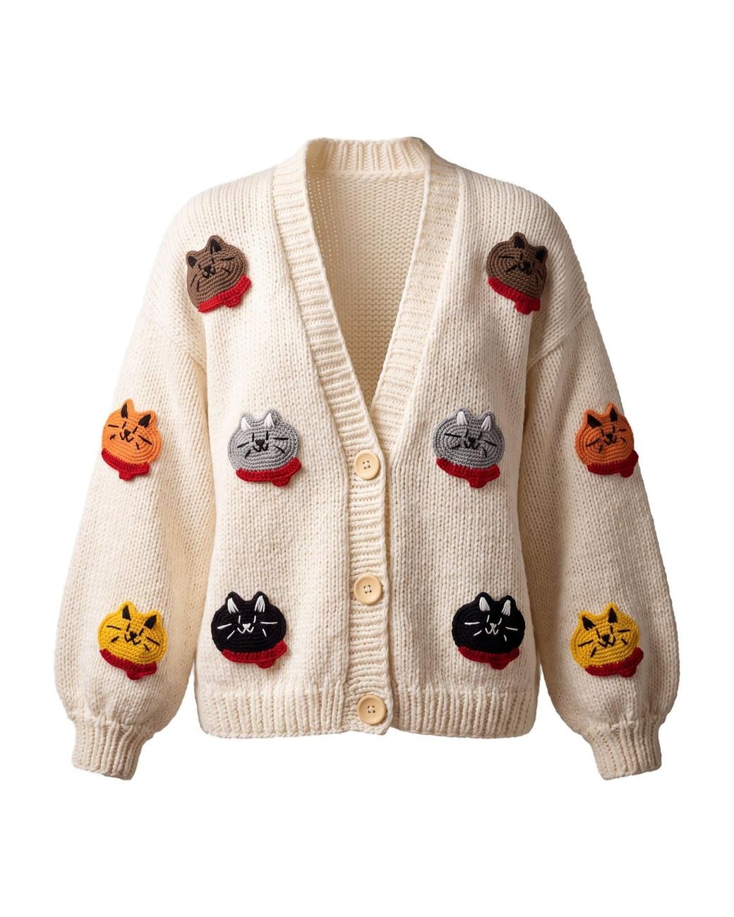 Ana Chic Multicolor Neutrals Collar Cat Handmade Knitted Cardigan