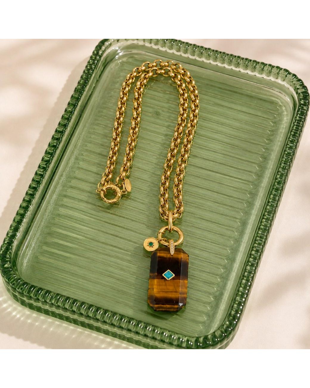 Persia Dona Jewelry Metallic Tigers Eye X Vintage Chain Necklace
