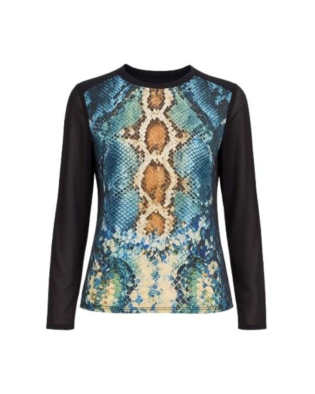 Conquista Green Print Top With Sheer Sleeves & Back