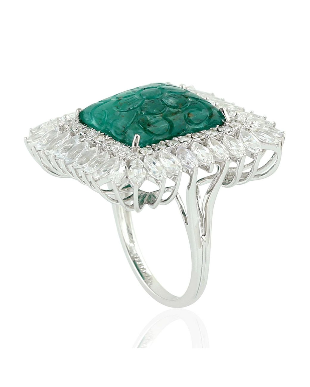 Artisan Green 18K Carved Emerald & Sapphire Diamond Floral Statement Ring