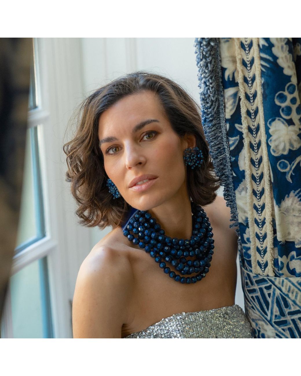Fairchild Baldwin Blue Button Earrings Denim
