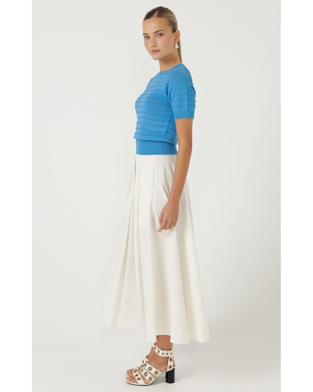 SACHA DRAKE Blue Eyelet Knit Top