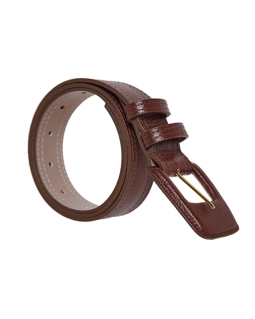 BeltBe Brown Leather Rectangle Buckle Belt