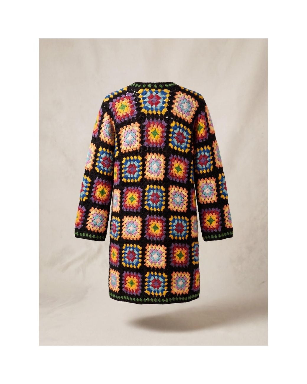 Ana Chic Black Ground Handmade Crochet Longline Cardigan