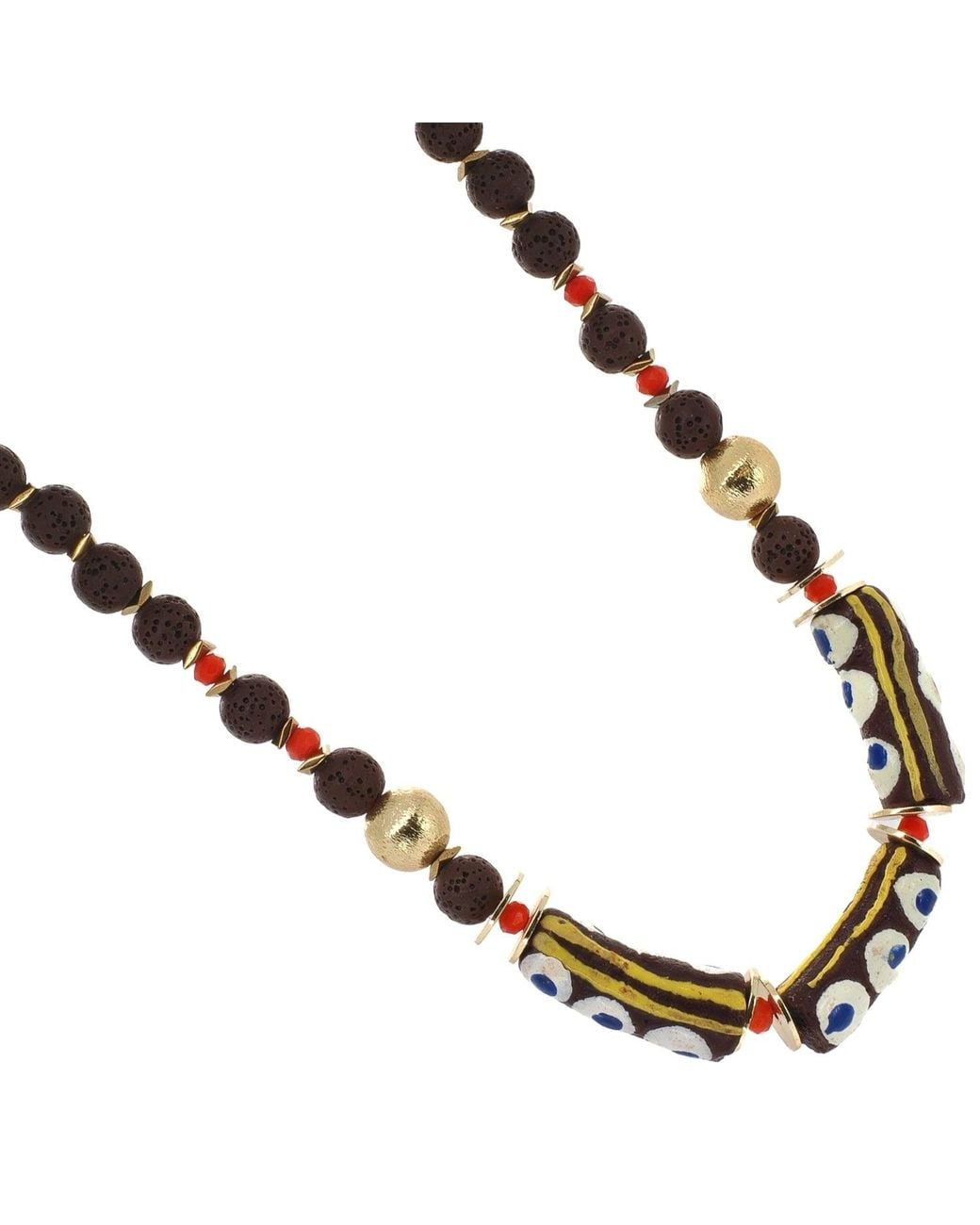 Ebru Jewelry Metallic African Bead & Evil Eye Lava Rock Statement Choker Necklace