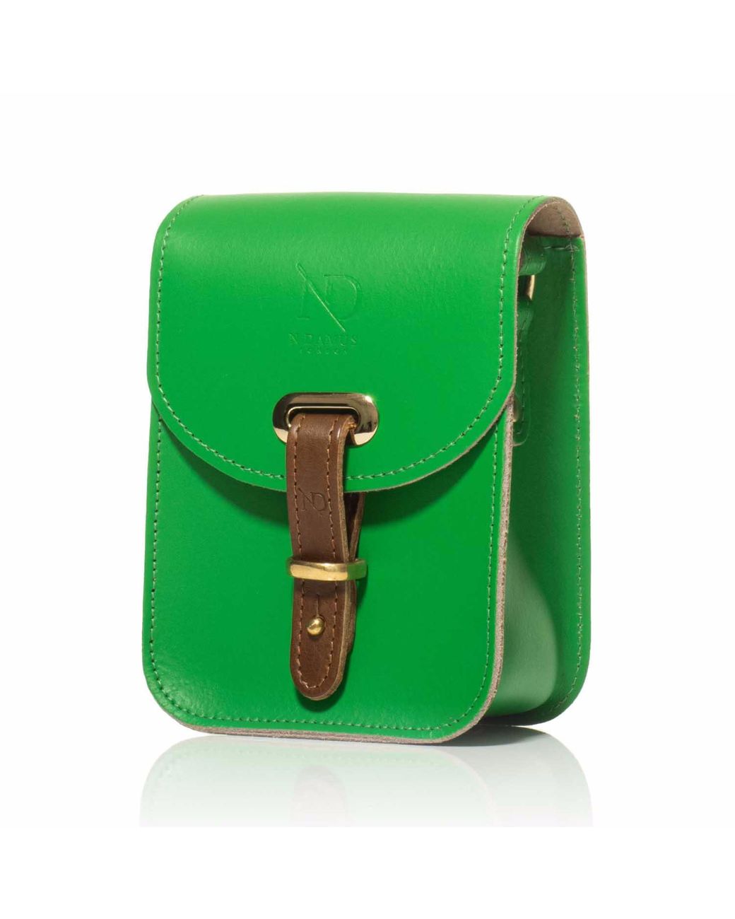 N'damus London Green Mini Elizabeth Emerald Leather Crossbody Satchel Bag