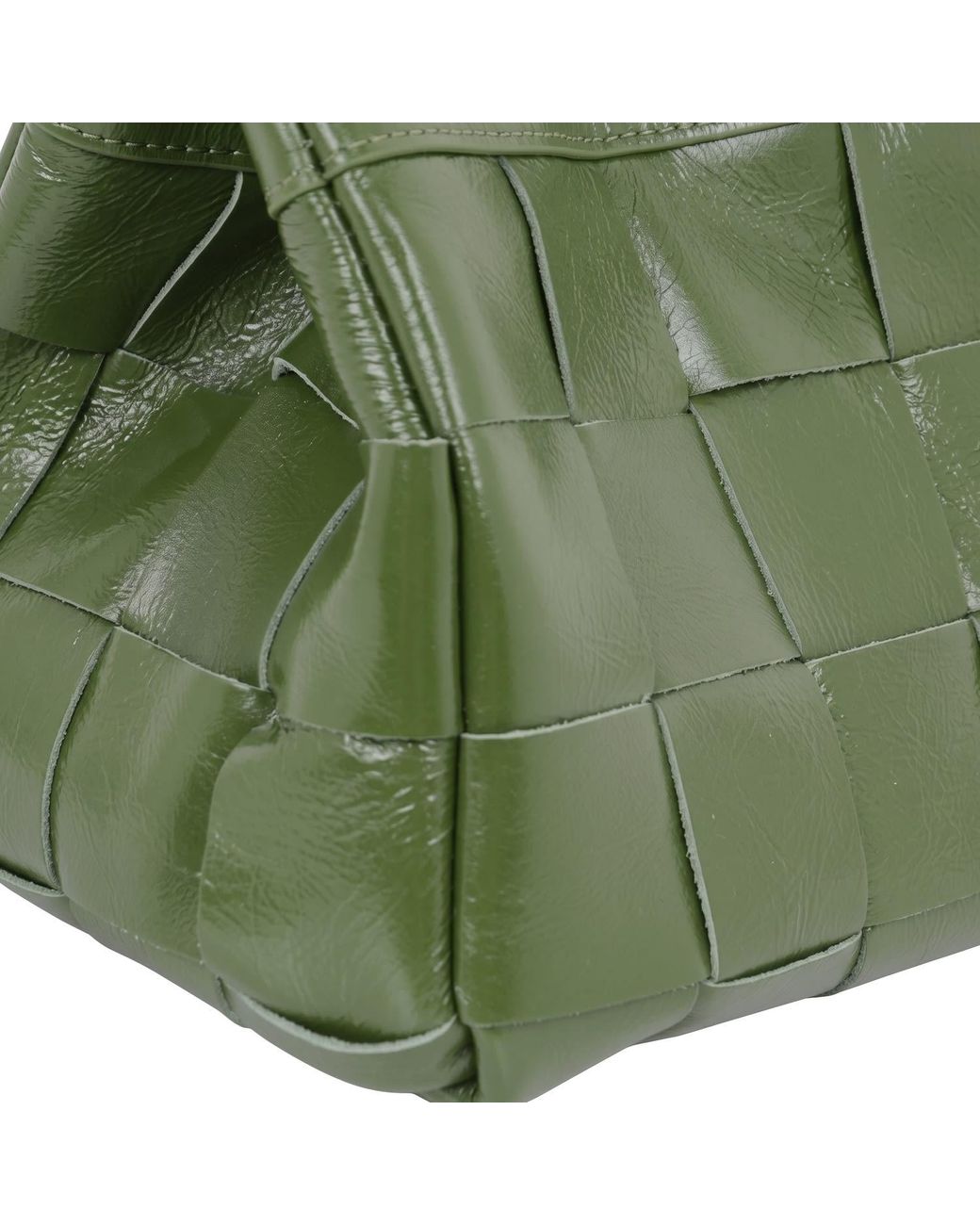 Modenaire Green Woven Leather Mini Shoulder Bag With Adjustable Crossbody Strap