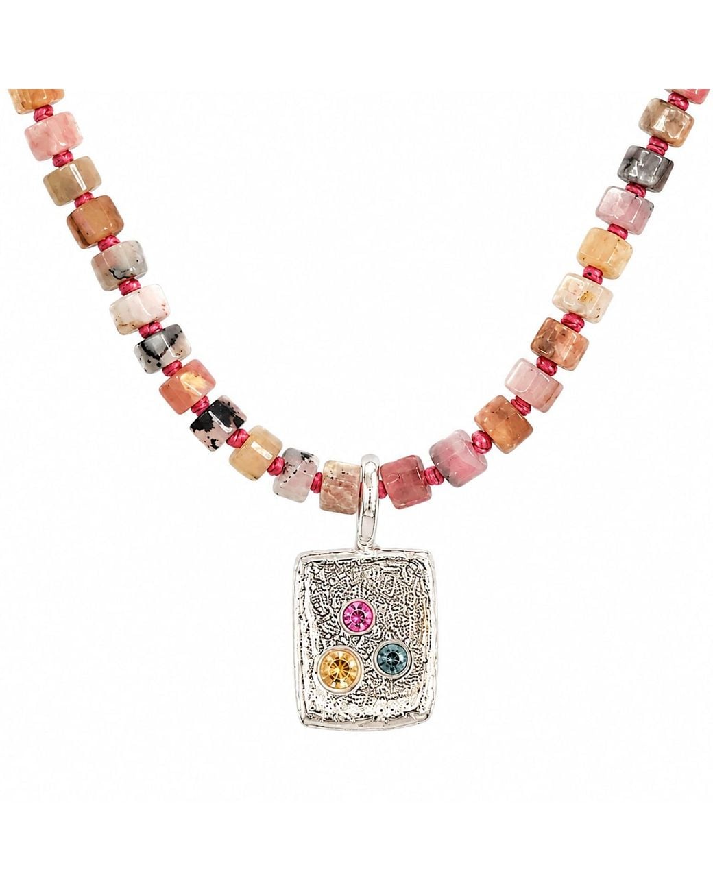 Zoe Alexandria Jewellery Metallic Opal Beaded Necklace & Square Tablet Necklace