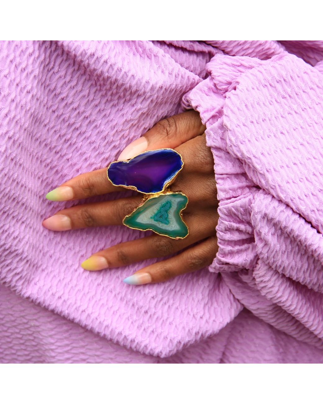 YAA YAA LONDON Green Ultra Mega Gemstone Statement Ring