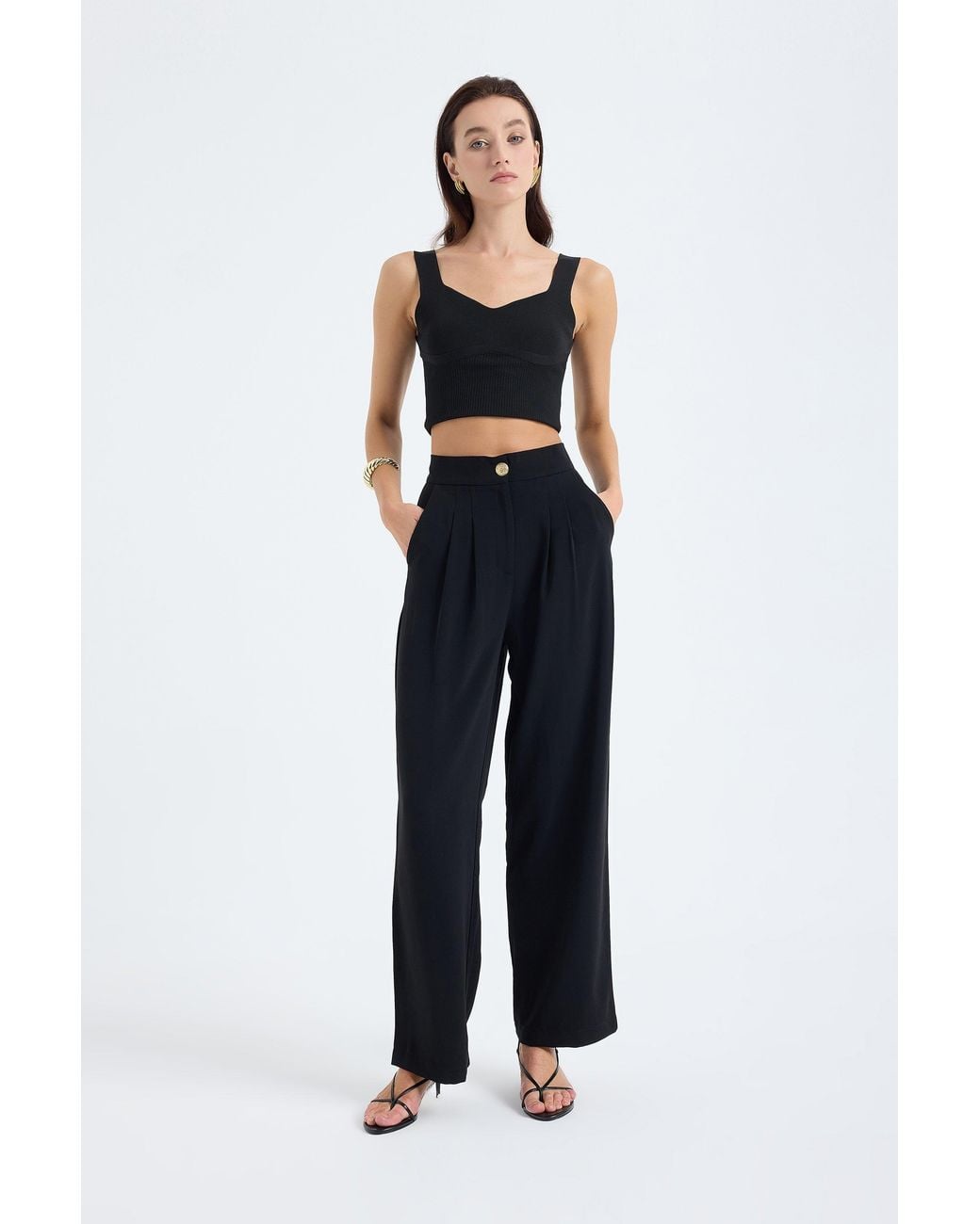Monlicia Black Elara High Waist Pleated Trousers –