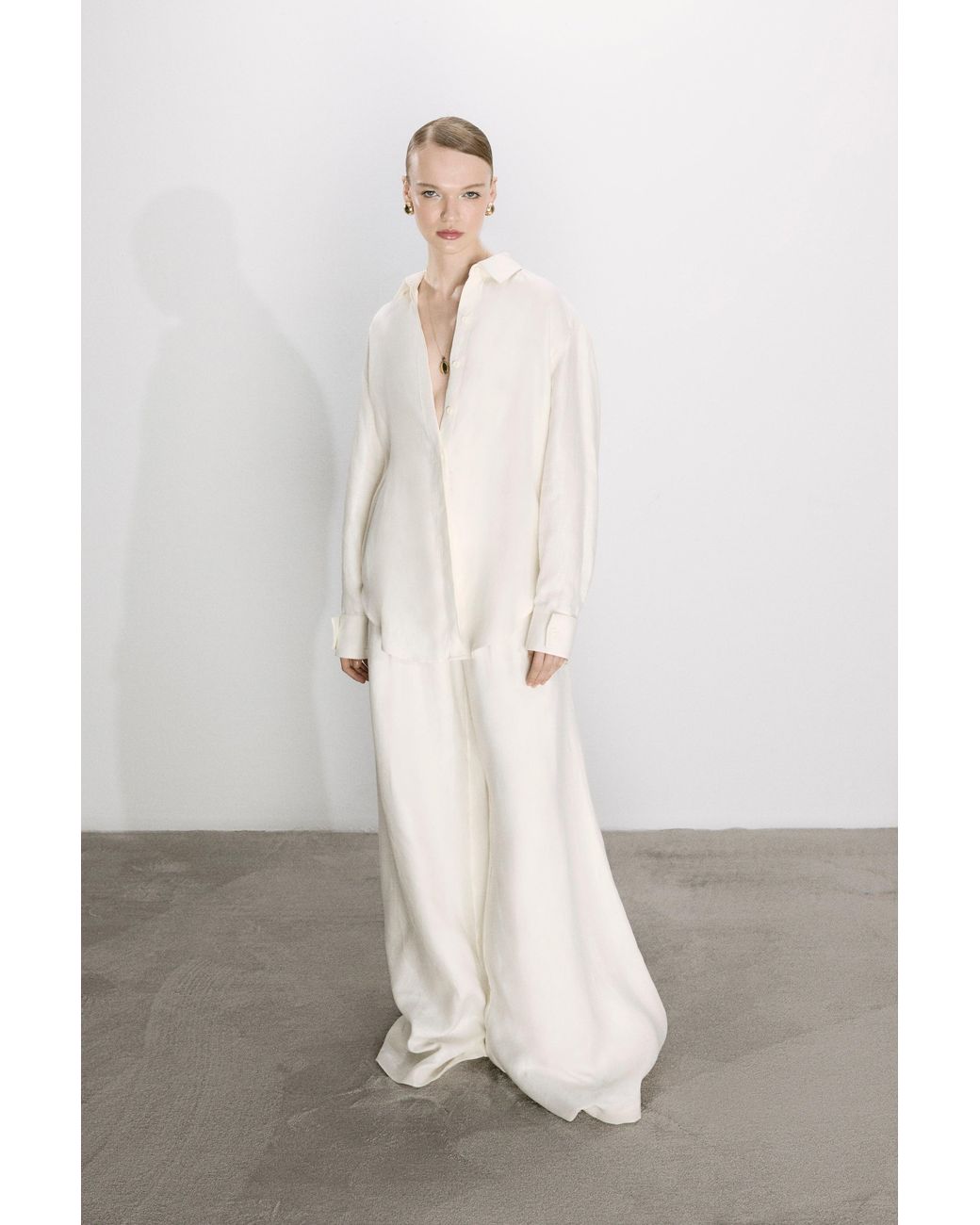 NAZLI CEREN White Mui Wide Leg Linen Trousers