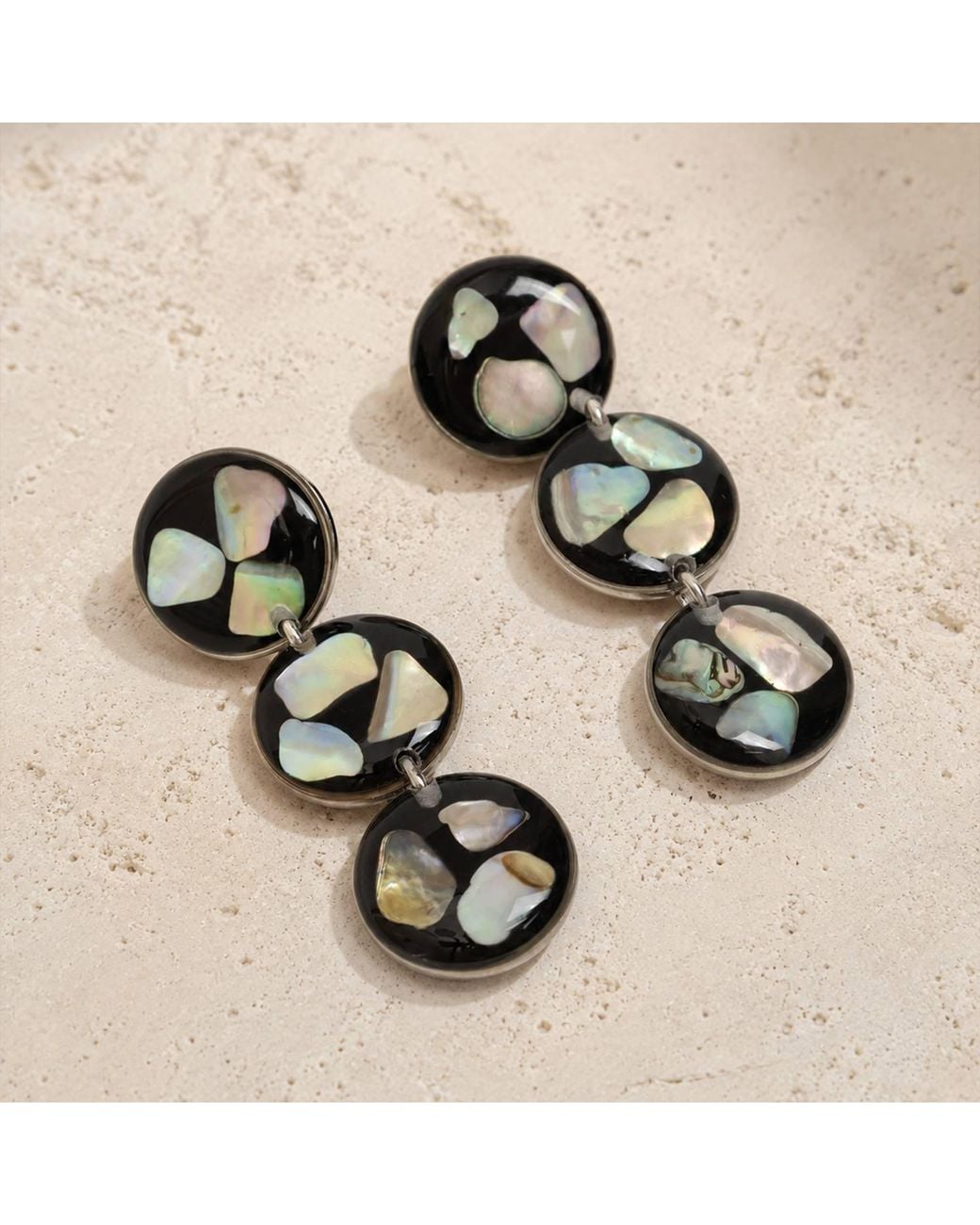 Kate Koel Black Iridescent Abalone Tone Earrings