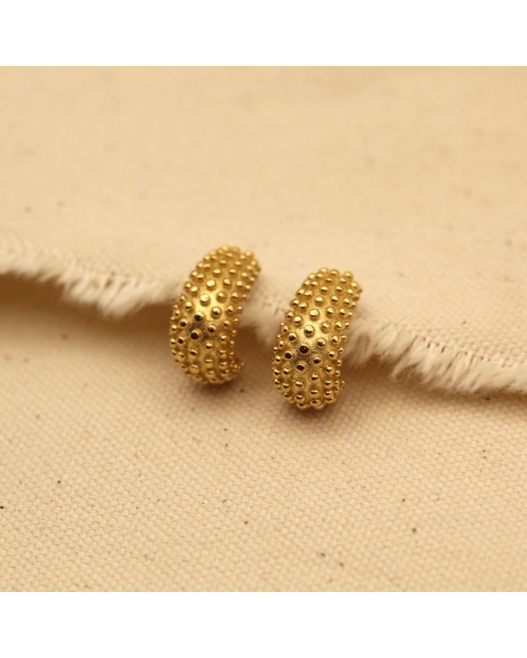 VicStoneNYC Fine Jewelry Metallic Ball-Textured Solid Gold Hoop Earrings
