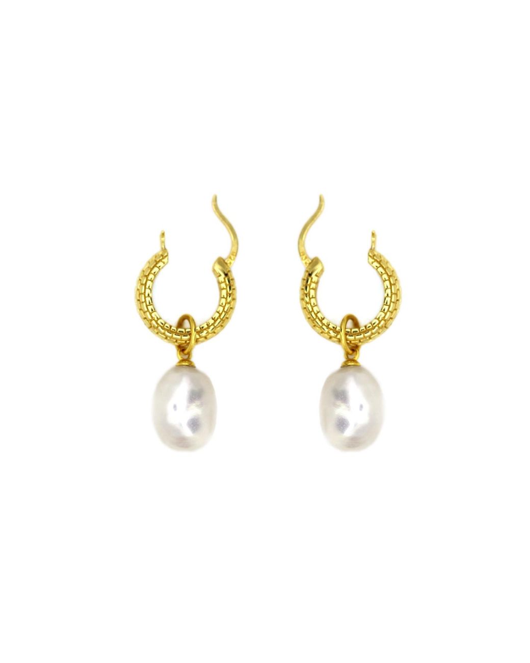 VicStoneNYC Fine Jewelry Metallic Natural Pearl Charm Hoop Earrings