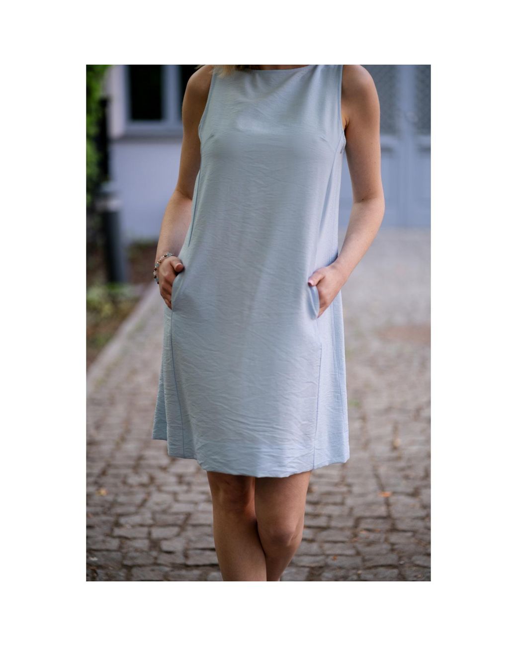 Oh!Zuza Blue Echo Viscose Midi Dress With Pockets