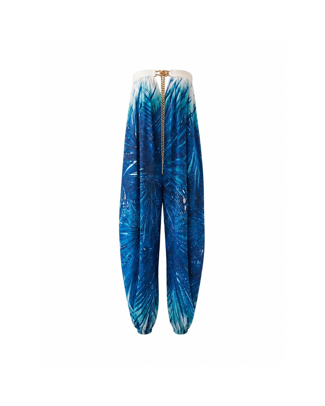 Women & Women Blue Tropical Palm Print Chiffon Jumpsuit