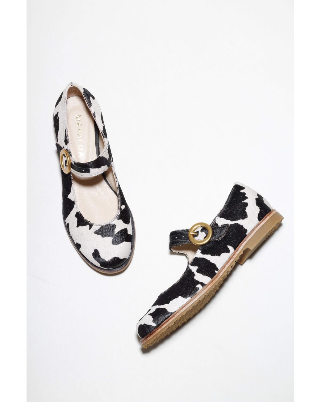 Mafalda Black Betina Cow-Print Mary Janes