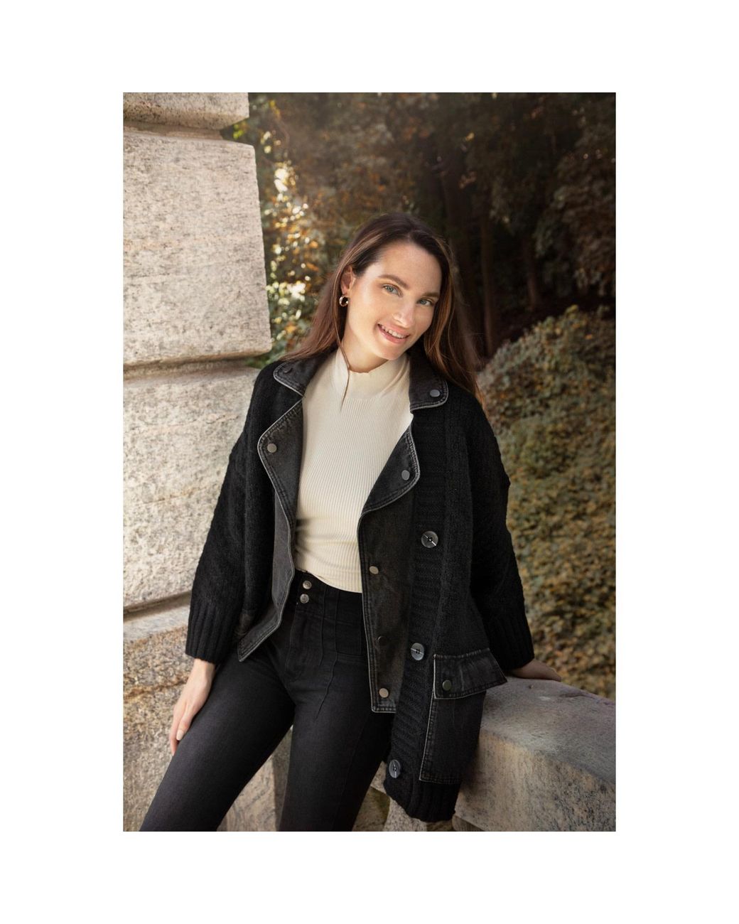 Saachi Black Denim Knit Cardigan