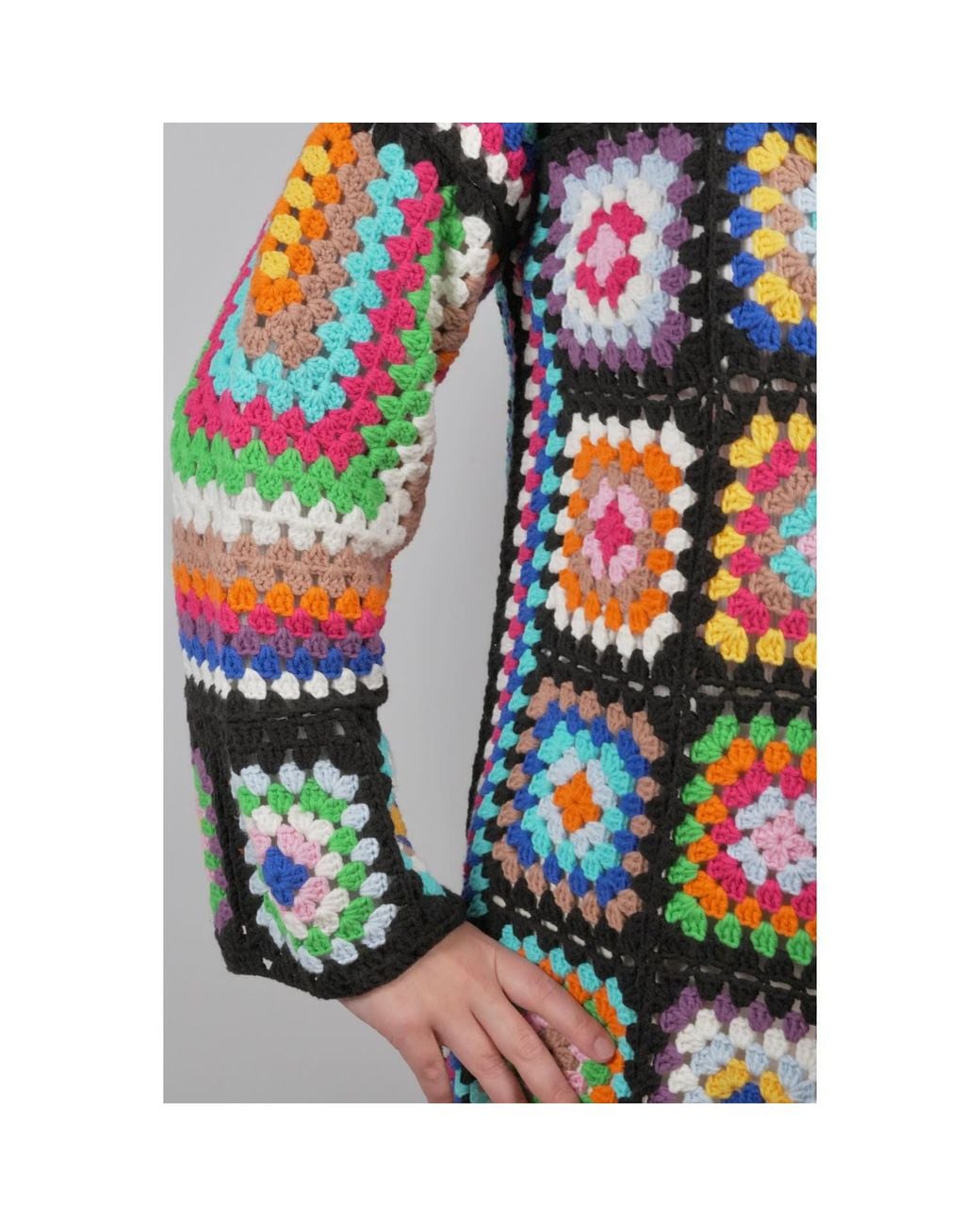 Ana Chic Black Handmade Crochet Hooded Maxi Cardigan