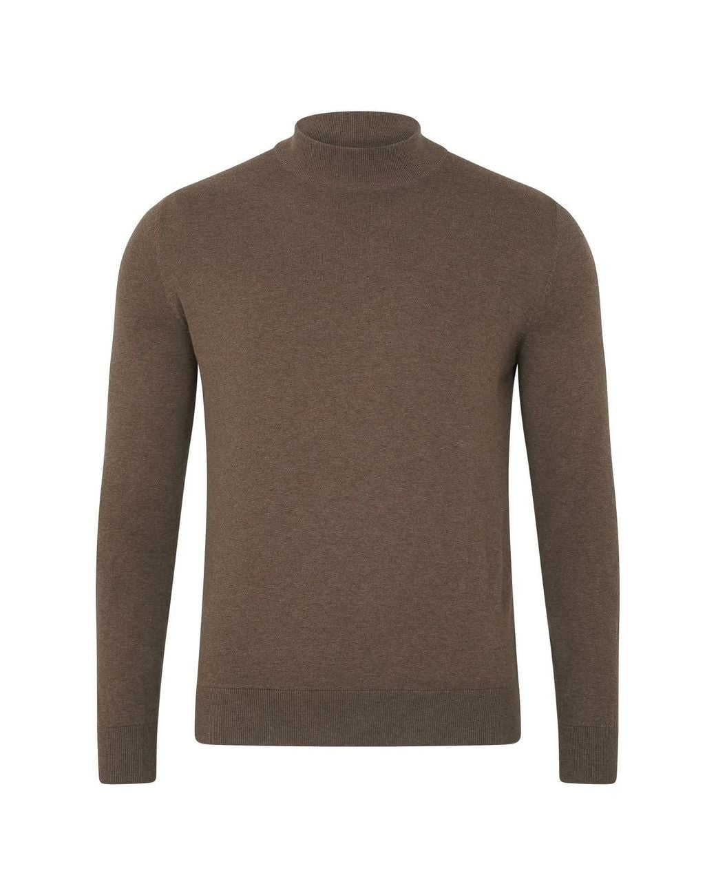 Paul James Knitwear Brown Ultra Fine Cotton Spencer Mock Turtle Neck Jumper for men