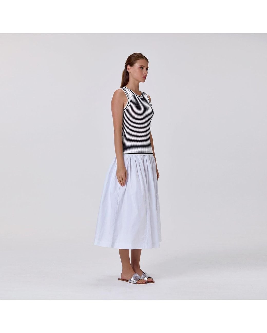 Smart and Joy Black Loose-Fitting Midi Cotton Skirt With Smocked Waist