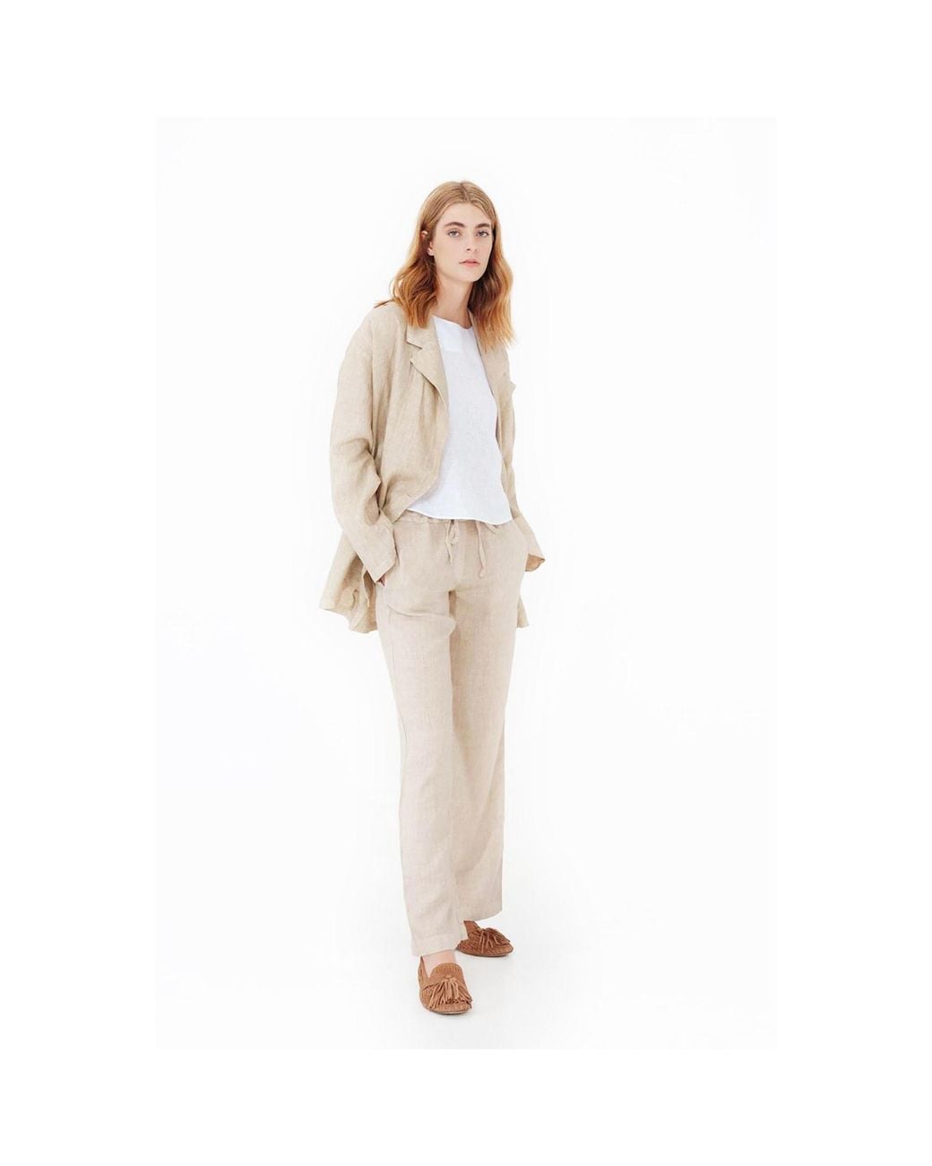 Haris Cotton Blue Solid Wide Legged Linen Pants