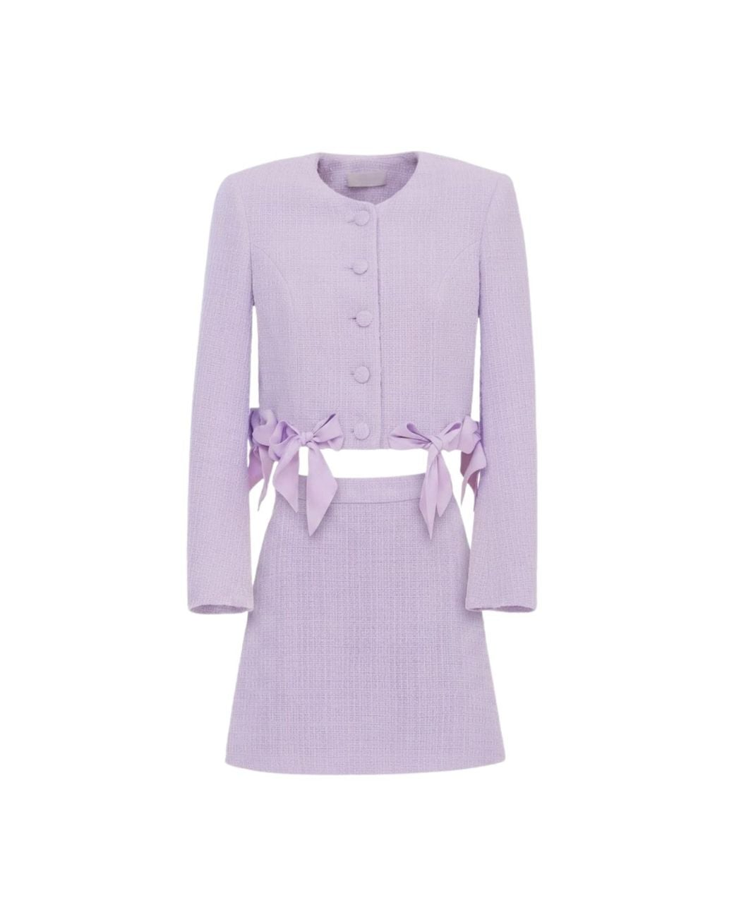 Georgette Purple Bow Detail Tweed Suit