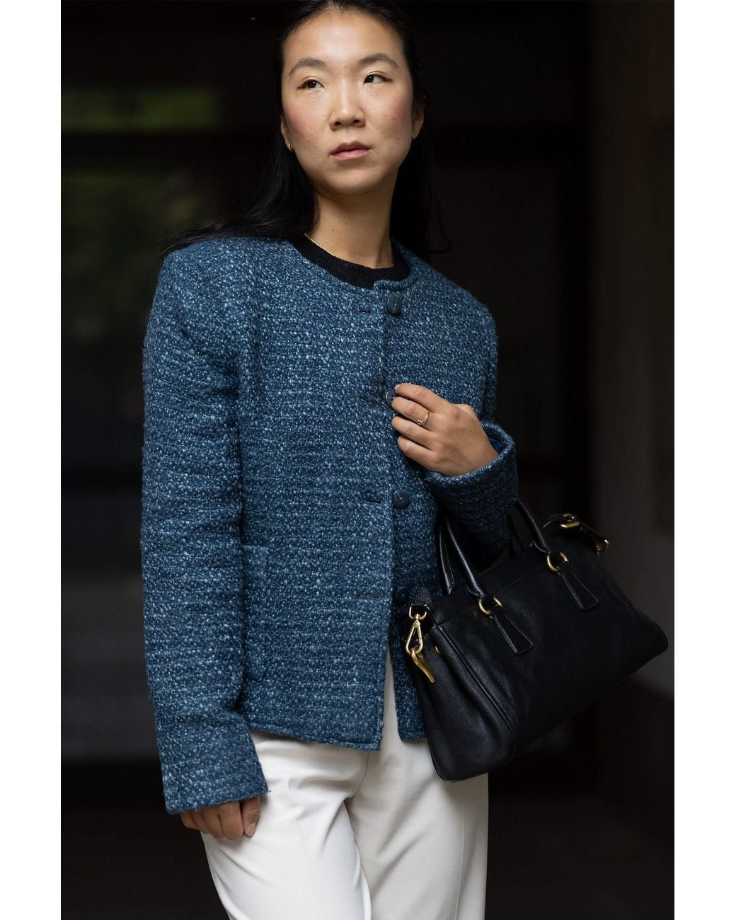 Stovaria Blue Handwoven Textured Wool Winter Jacket