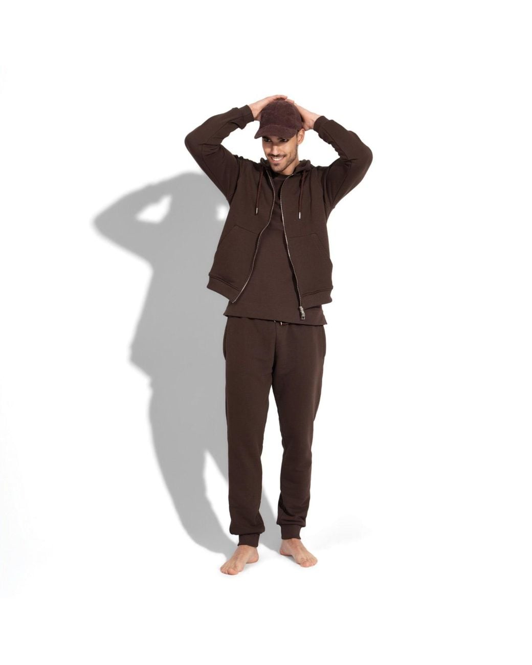 Maison Tangerine Brown Tobacco Premium Cotton Zip-Up Hoodie & Joggers Tracksuit Set For