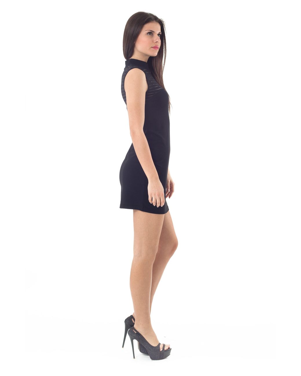 Conquista Black Sheer Detail Stretch Mini Dress