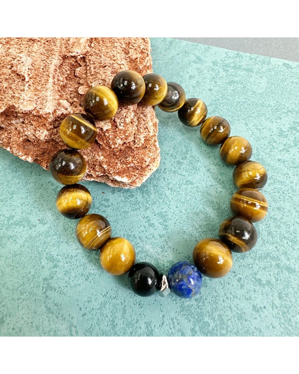 Farra Metallic Tiger-Eye With Lapis Bracelet for men