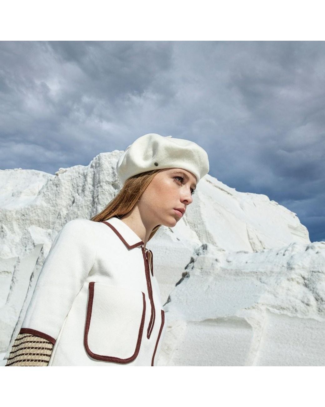 DORIA 1905 White Wool Felt Basque Cap