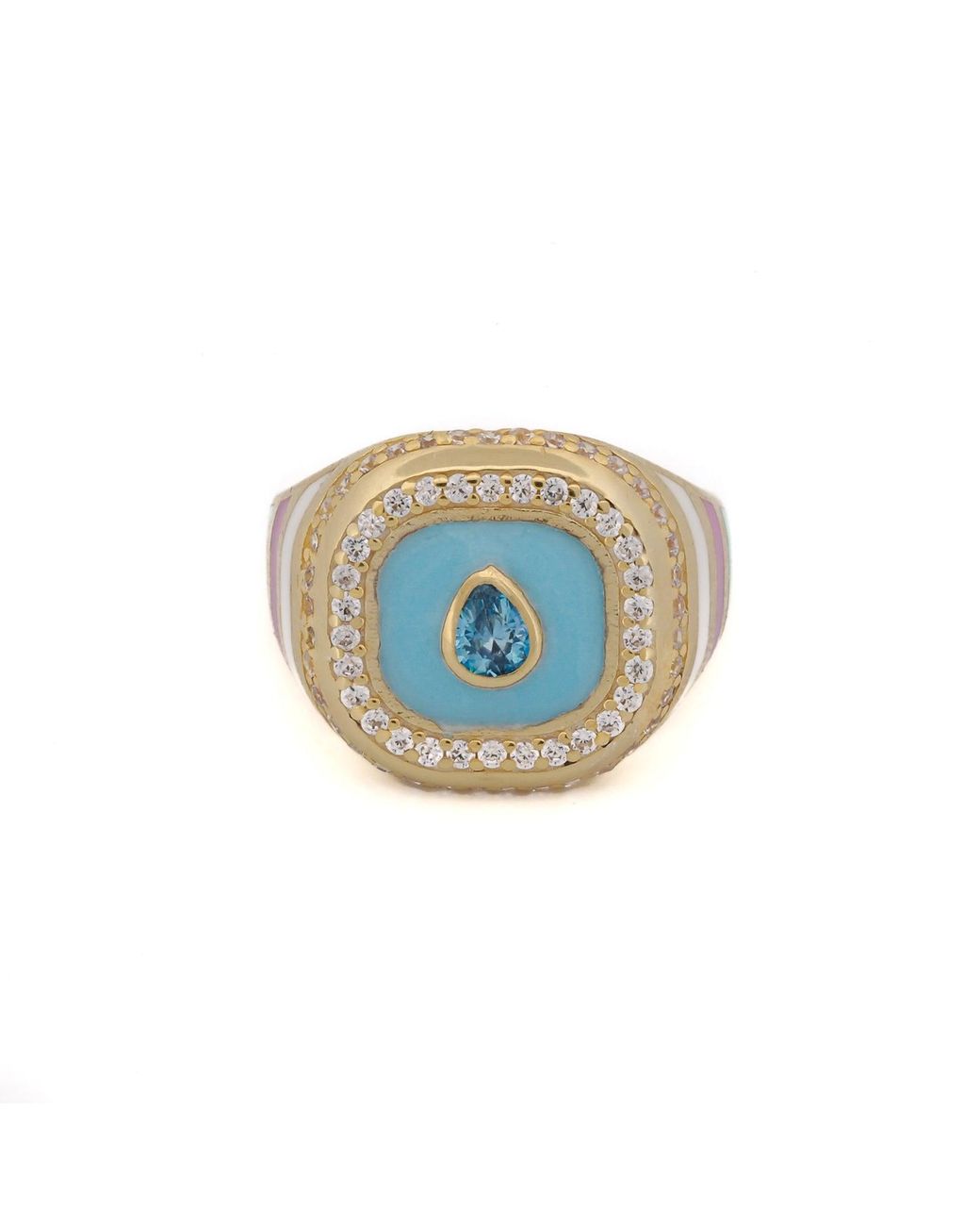 Ebru Jewelry Blue Sky Pastel Colors Diamond & Spring Statement Ring