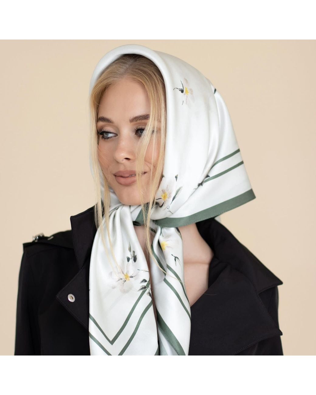 RainSisters Metallic Neutrals Large Floral Natural Silk Scarf