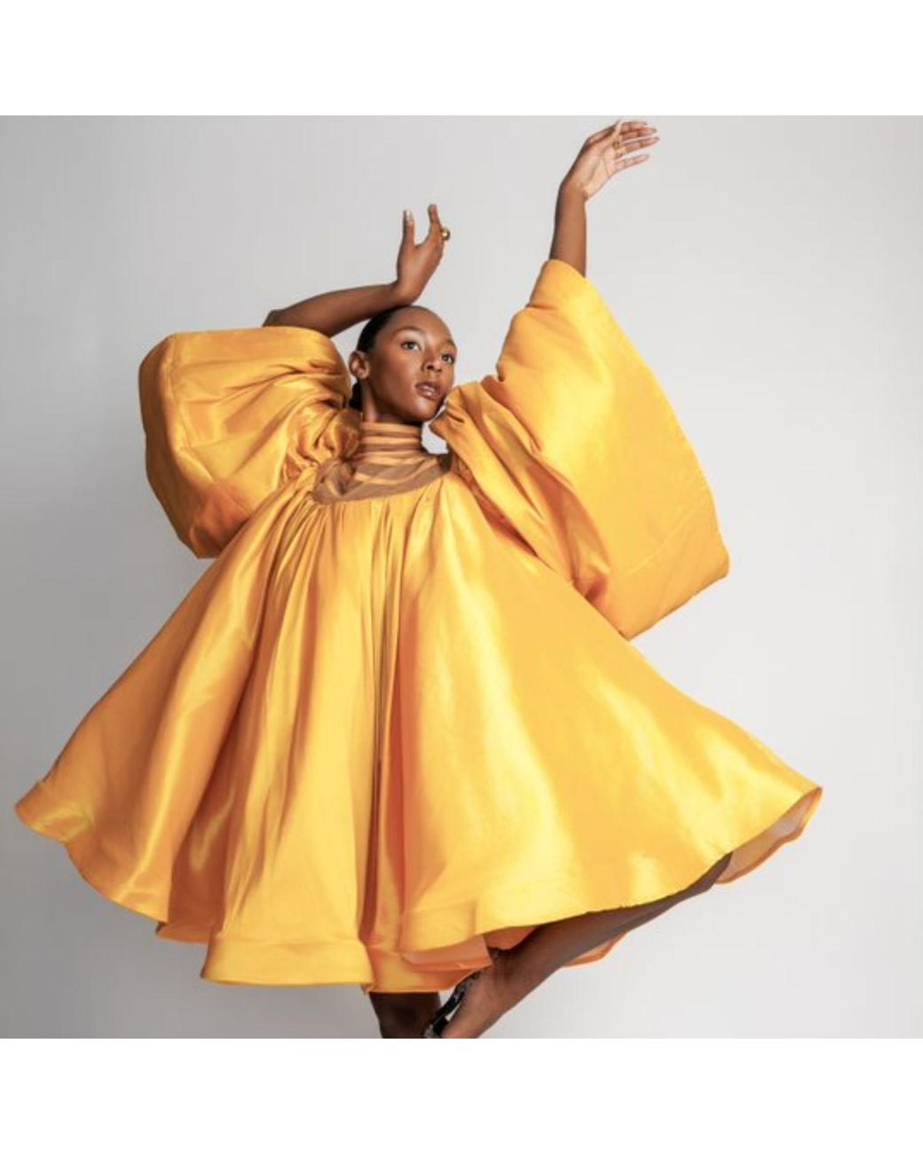Chuks Collins Yellow Ndidi Silk Taffeta Gown With Balloon Sleeves