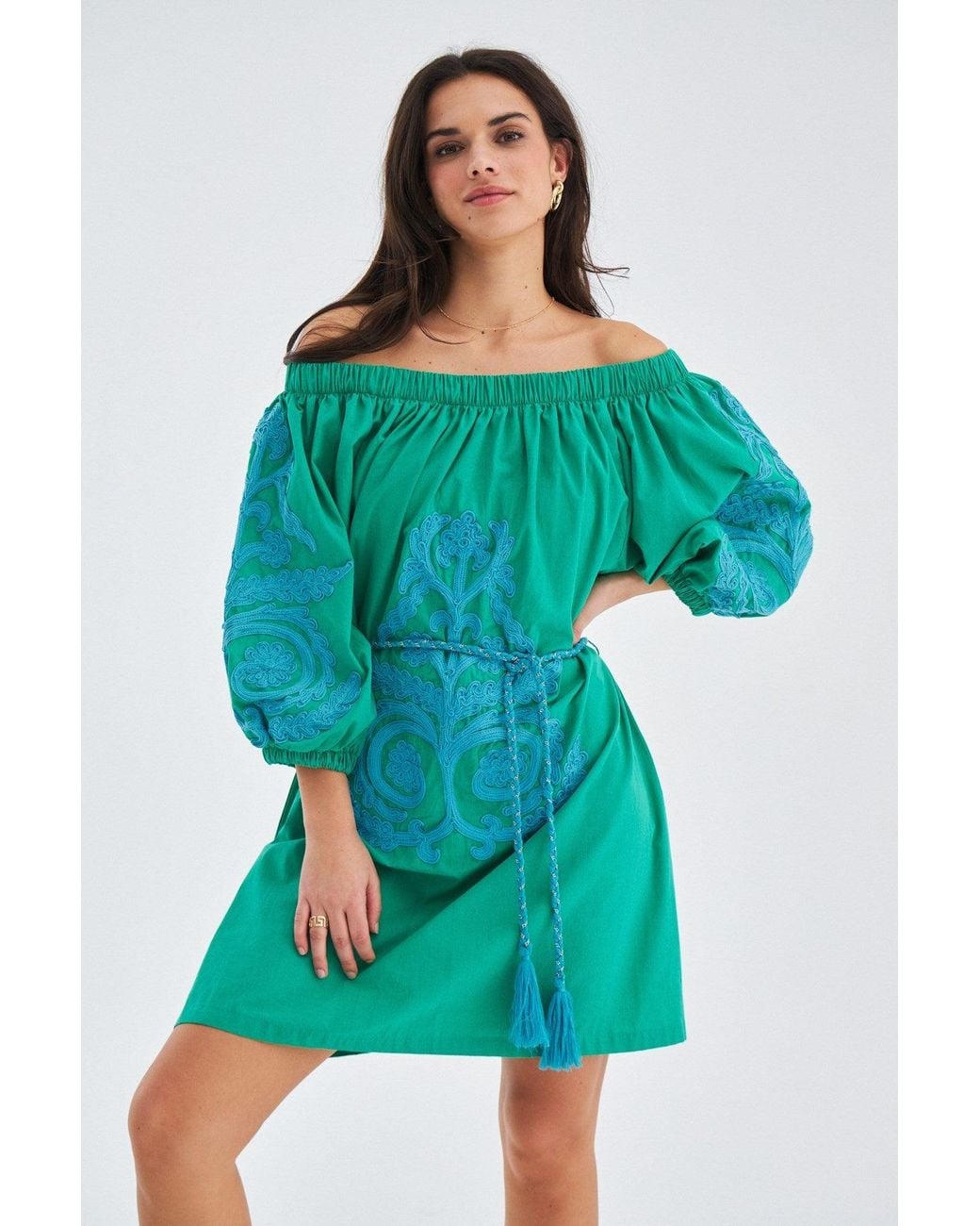 Peraluna Green Masumi Embroidered Mini Dress