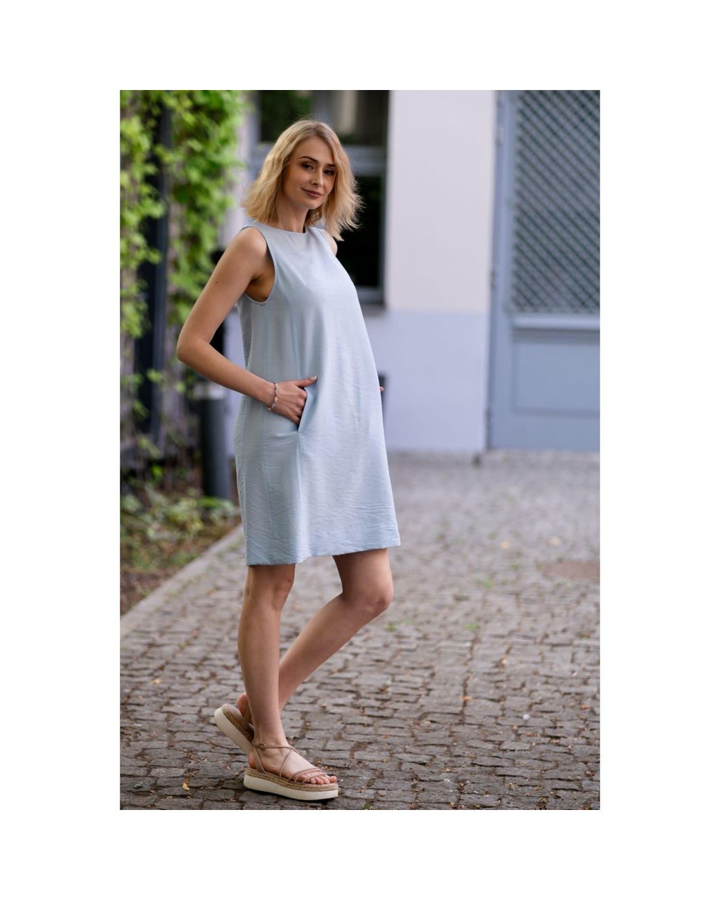 Oh!Zuza Blue Echo Viscose Midi Dress With Pockets