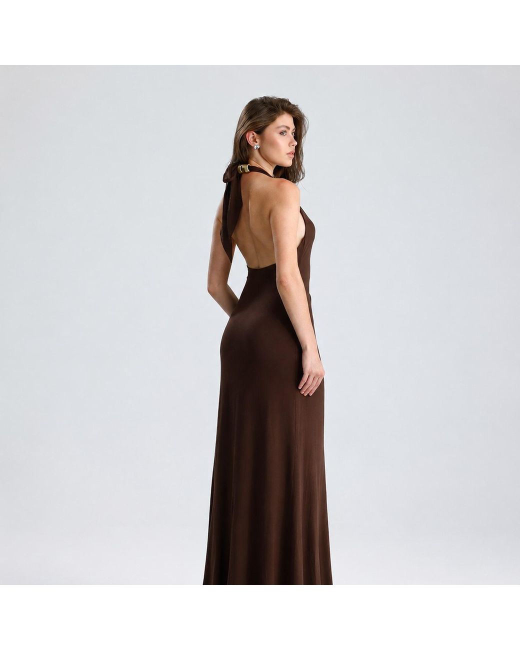 Maison De Gala Brown Sienna Mocha Halter Dress