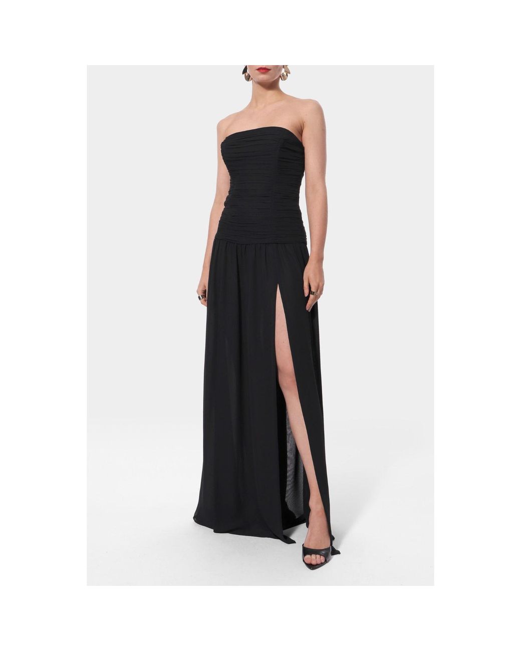 AGGI by HALEWSKI Black Zoriana Sheer Ethereal Chiffon Maxi Dress With Ruched Bodice
