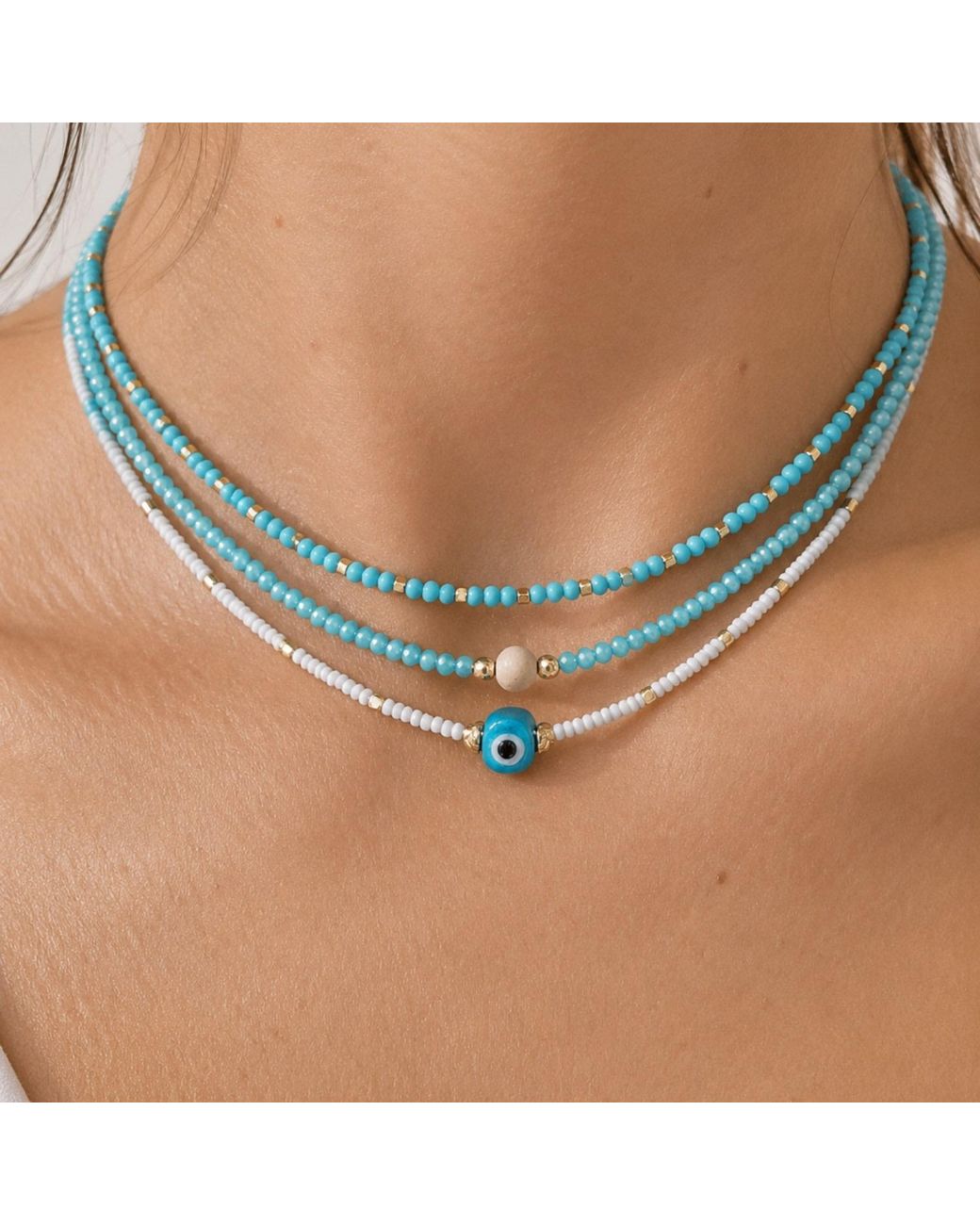 Nuvv Collection Blue Evil Eye Beaded Necklace