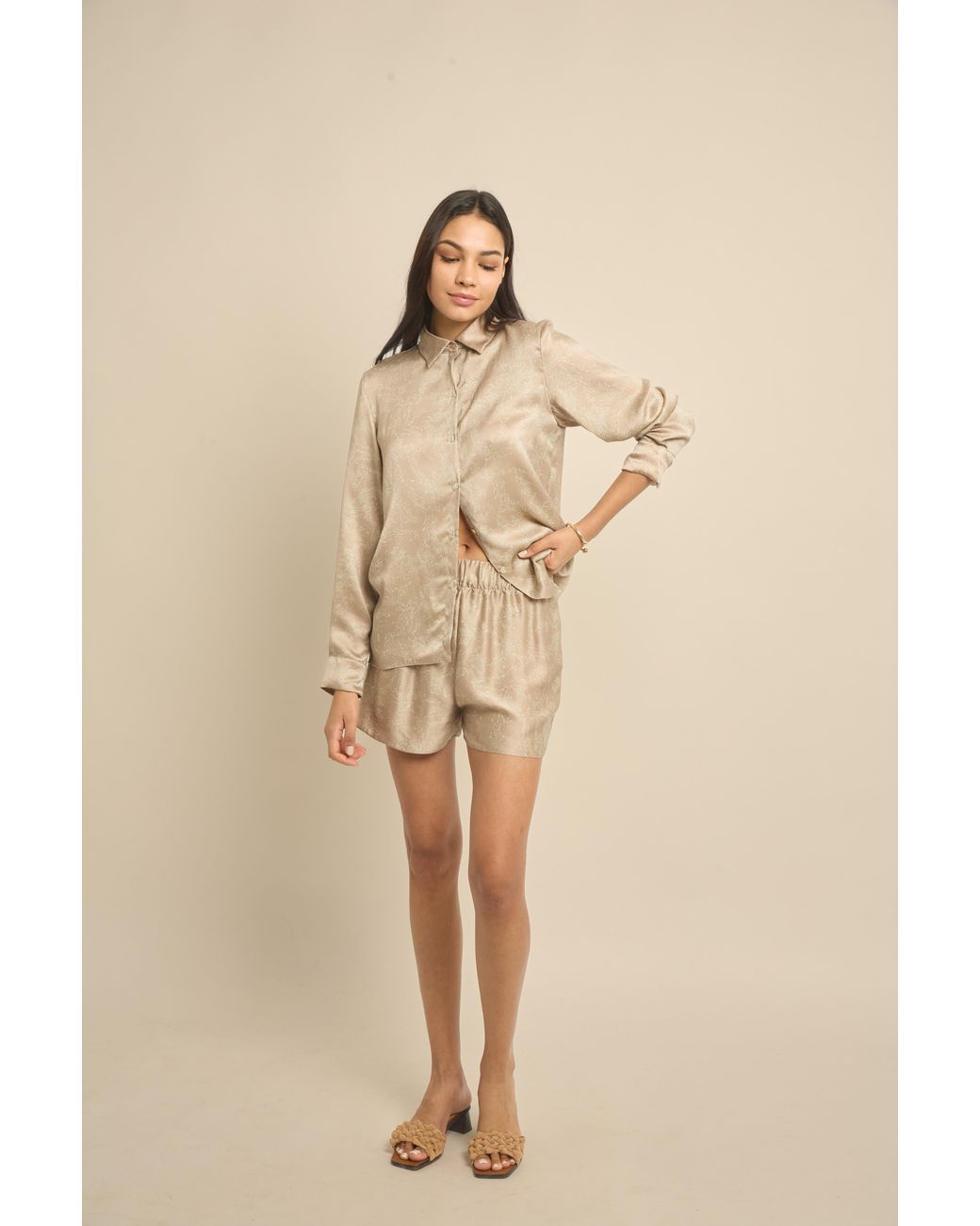 Lily Rou Natural Neutrals Silk Ripple Relaxed Shorts