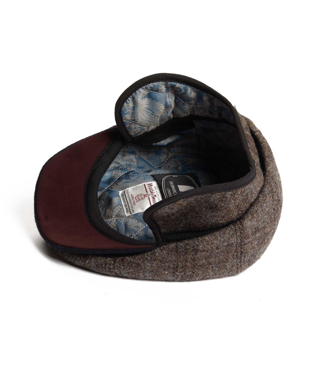 Dasmarca Hats Brown Aaron Harris Tweed Wool Cap With Earflaps for men