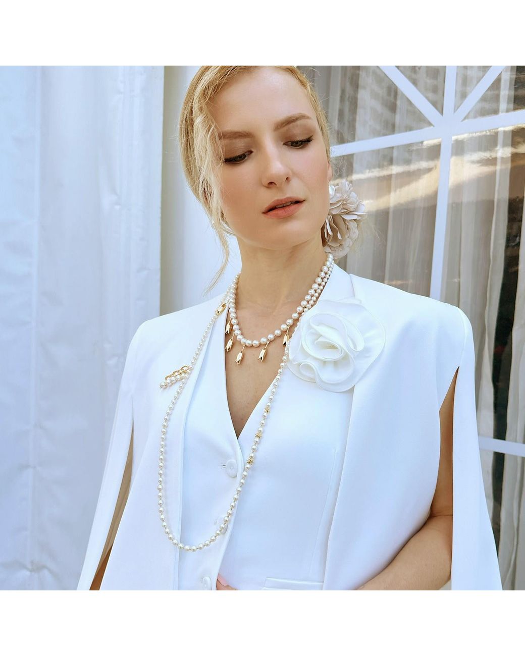 Farra Metallic Classic Freshwater Pearls Long Necklace