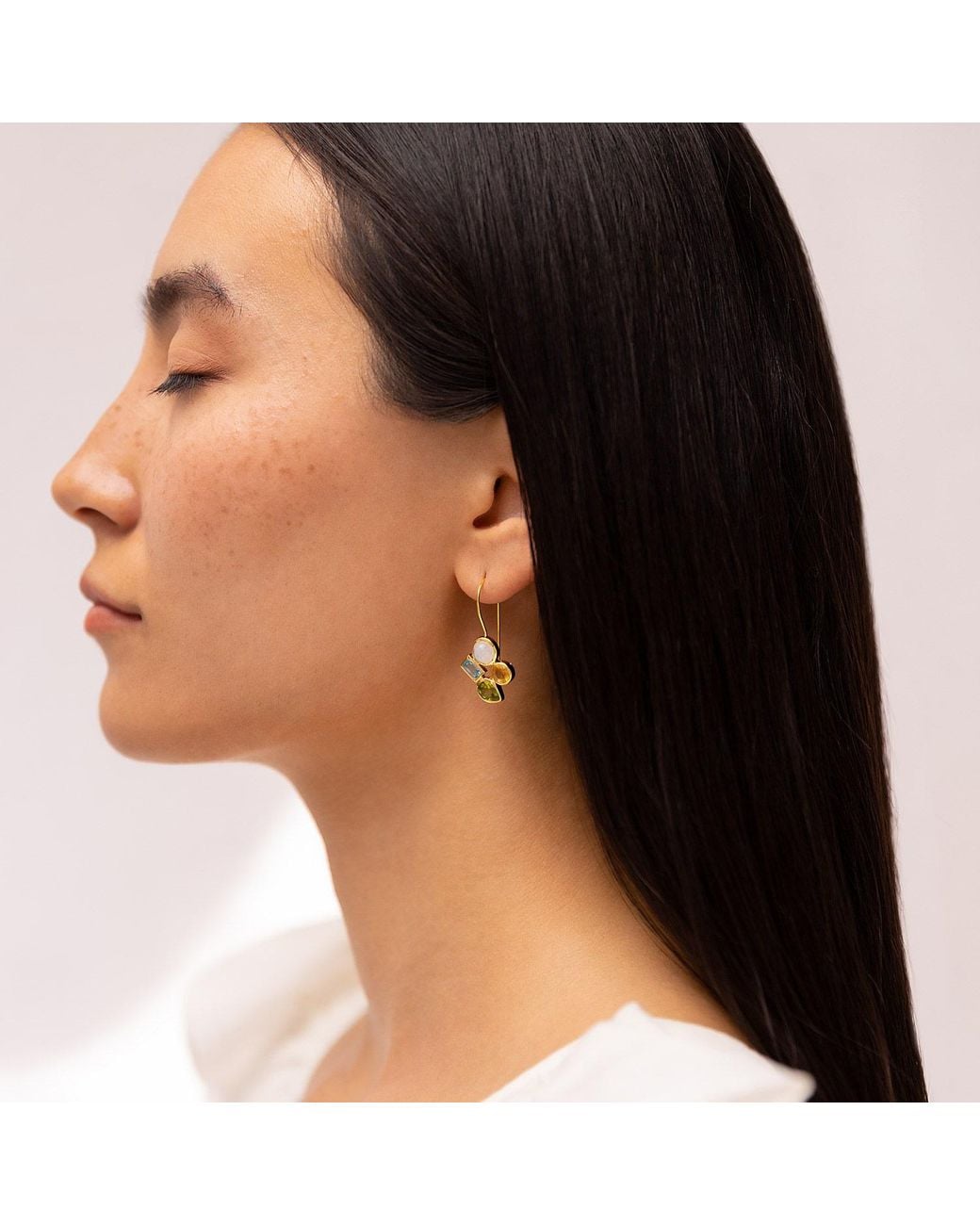 Isla Silver Metallic Citrine, Peridot, Topaz & Moonstone Drop Earrings