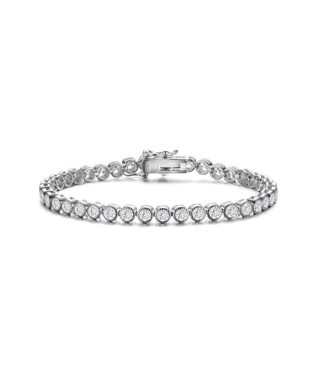Genevive Jewelry Metallic Genevive Sterling Plated With Cubic Zirconia Milgrain Bezel Tennis Bracelet