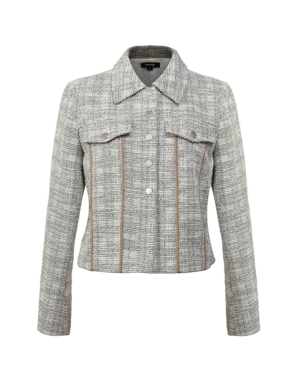 Smart and Joy Gray Crop Jacket With Pocket Flaps And Bias