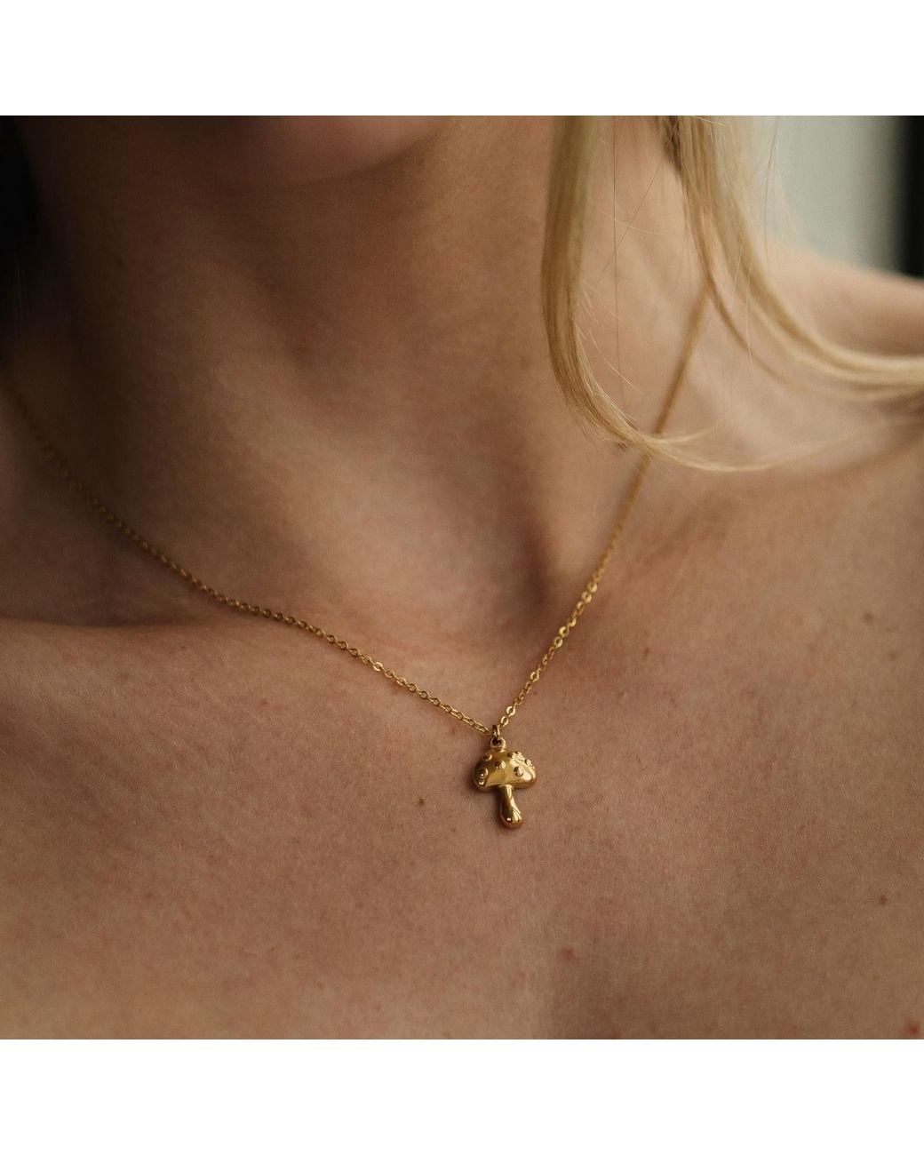 Divine Aria Metallic Mushroom Necklace Tarnish Free