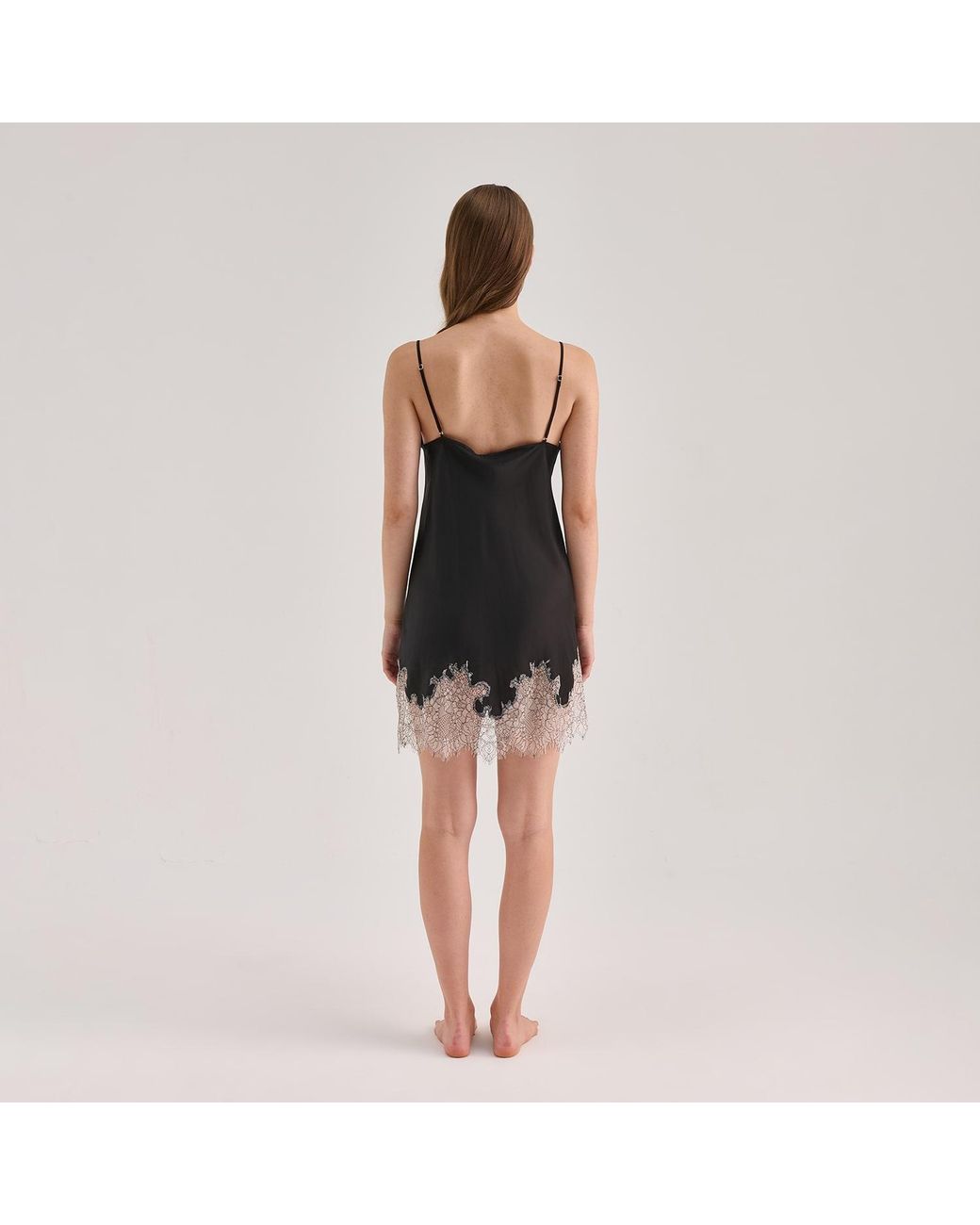 Avenue 8 Black Silk Lace Detailed Mini Cami Dress