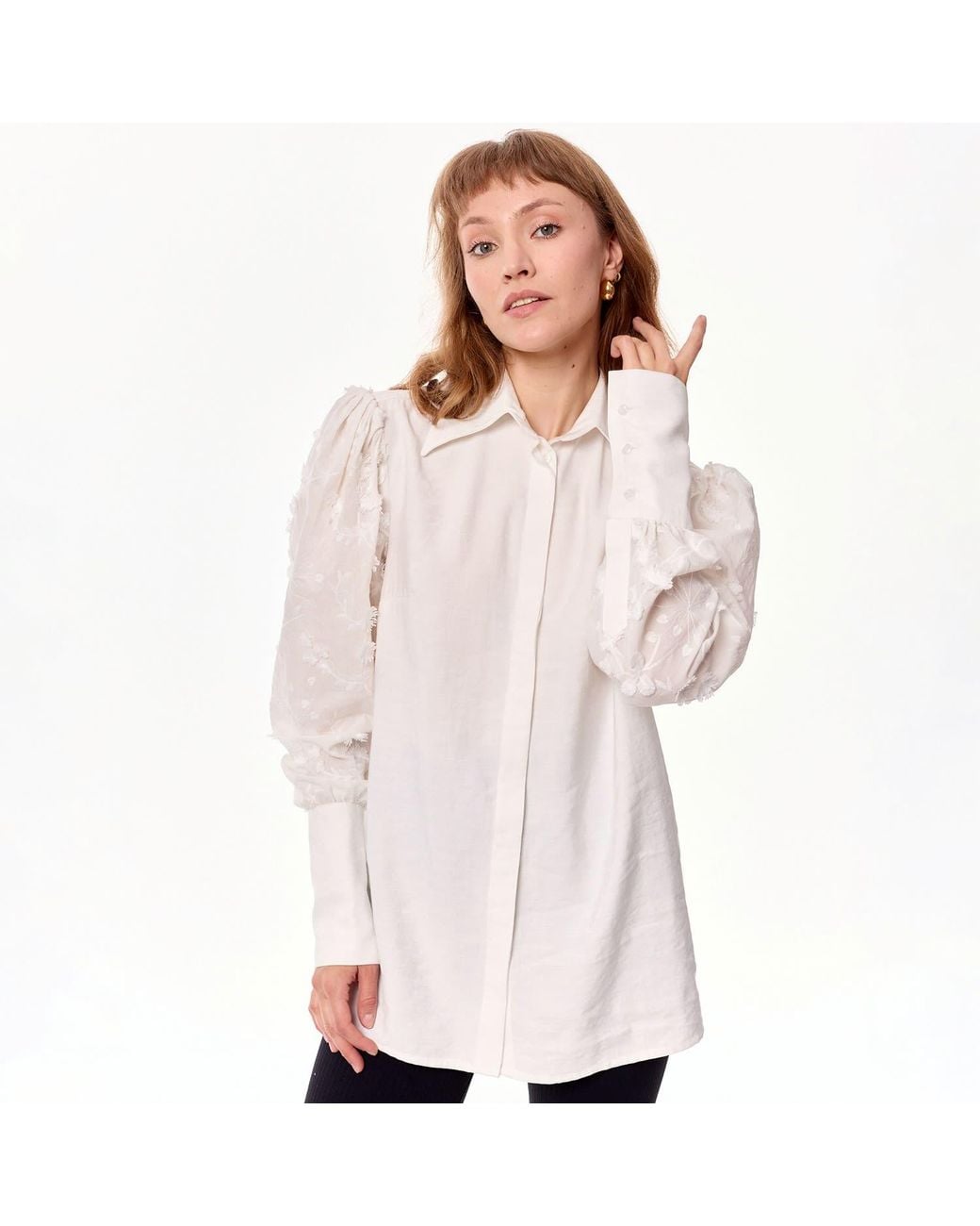 Mandragora White Cotton Ecru Shirt With Embroidered Sleeves – Madden