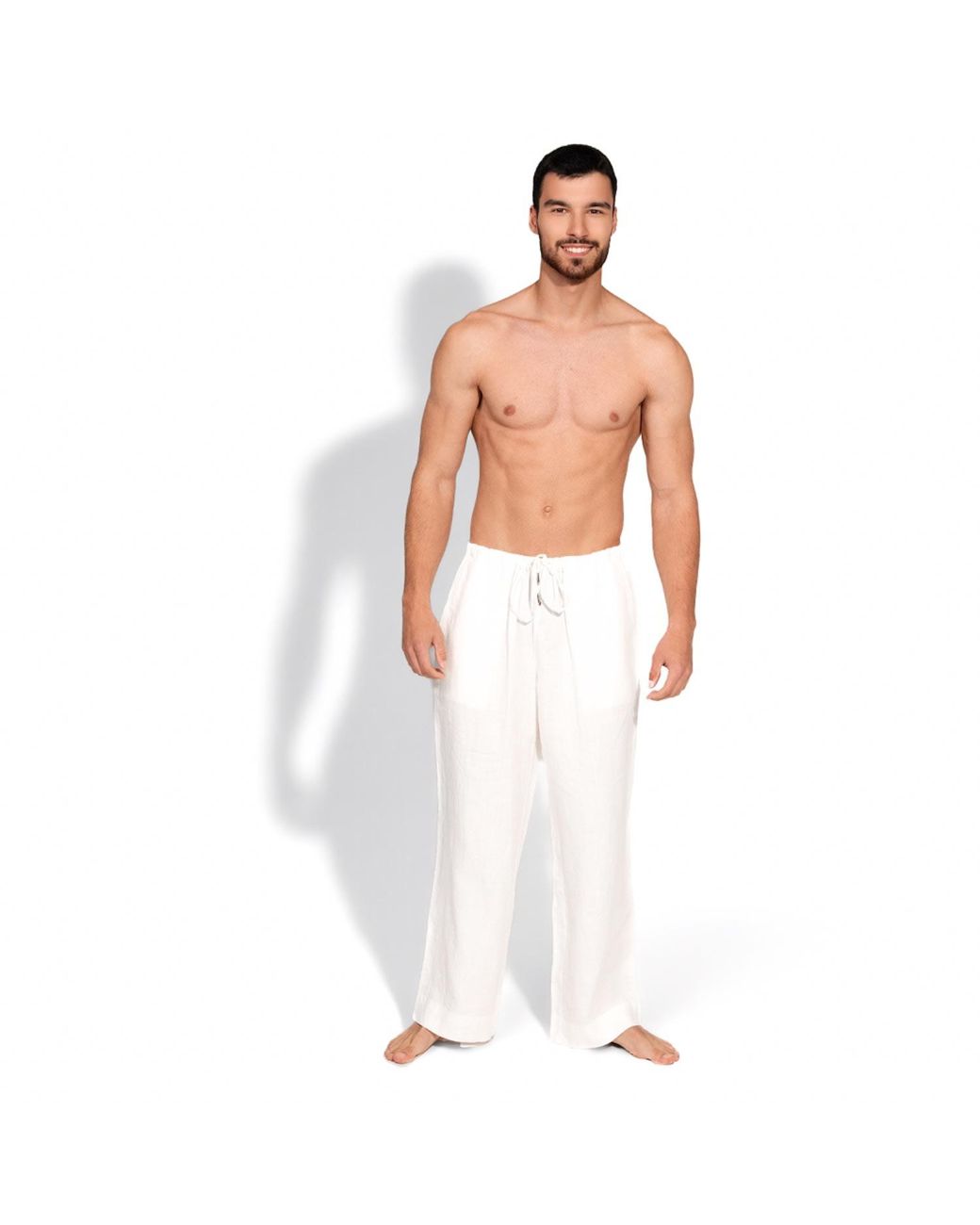Maison Tangerine White Linen Wide Leg Long Trousers For